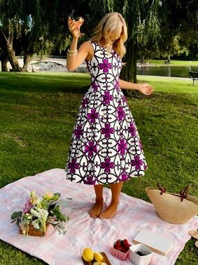 MOSCHINO Cheap N Chic Heart Floral Fit and Flare Couture Sleeveless Midi Dress